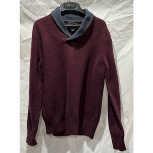 Anapo Burgandy Lambswool Blend Shawl Collar Sweater - Sz L